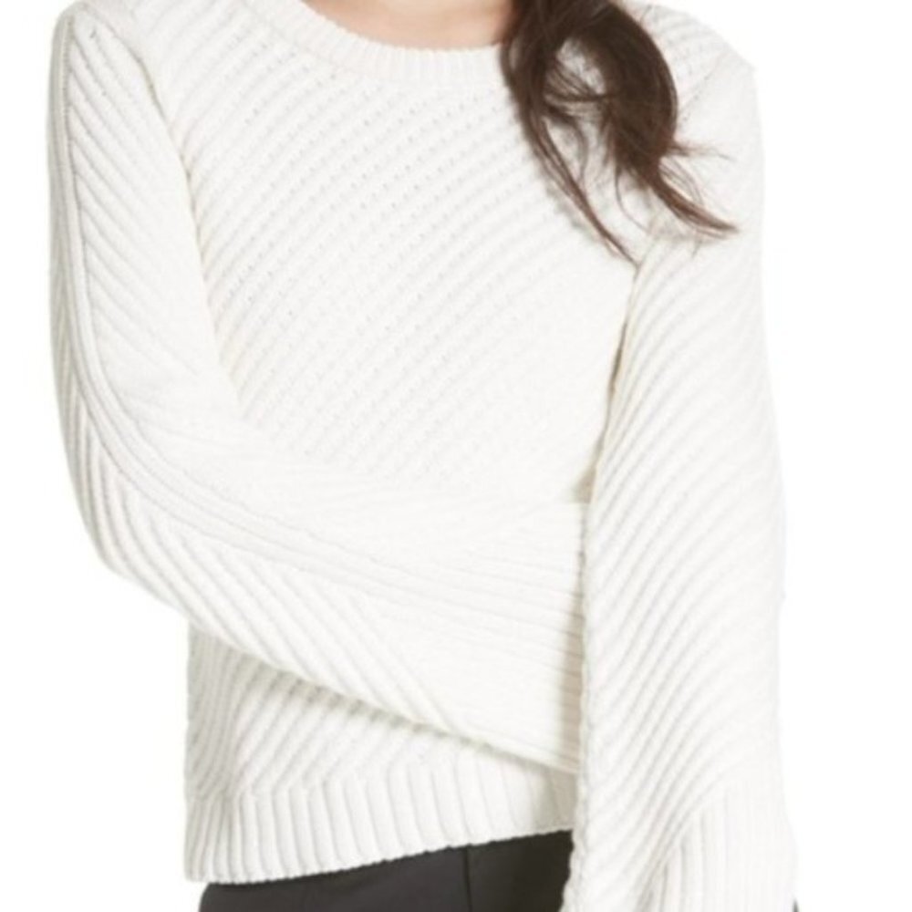 Joie women XS white Lauraly cutout back sweater crewneck textured with ribbing